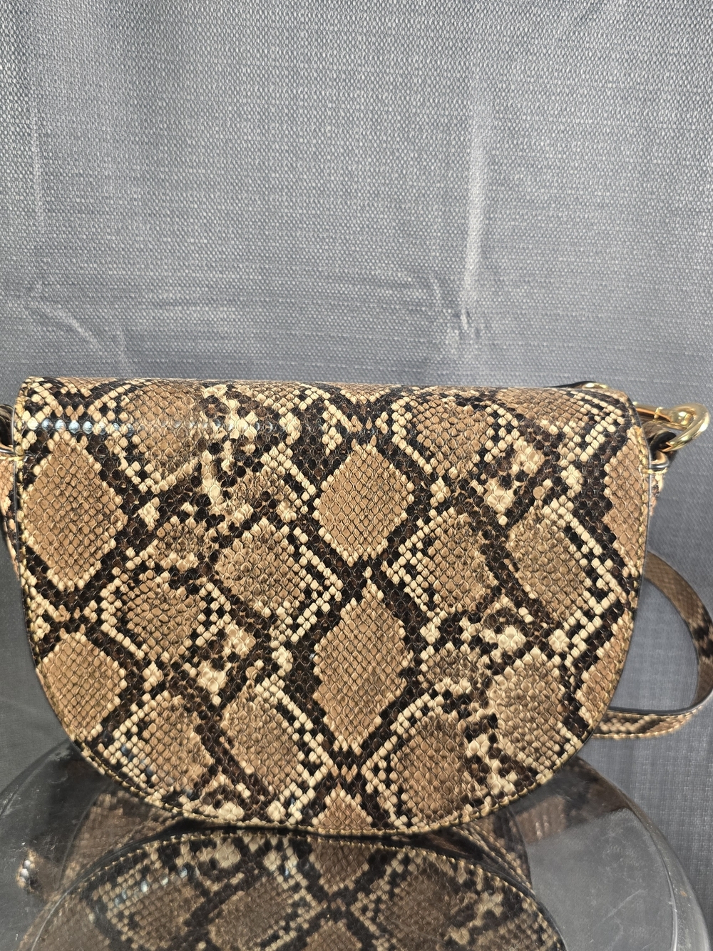 Snake-Print Crossbody Bag in Brown